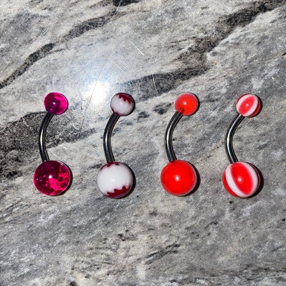 4 Belly Button Ring Set Purple Pink - Picture 1 of 3